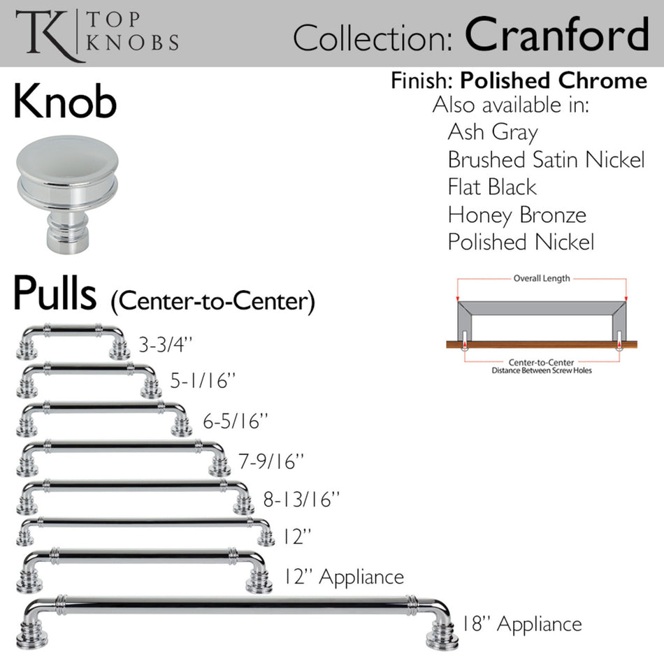 Top Knobs TK3140PC: 1-1/4" Cranford Round Cabinet Knob - Polished Chrome