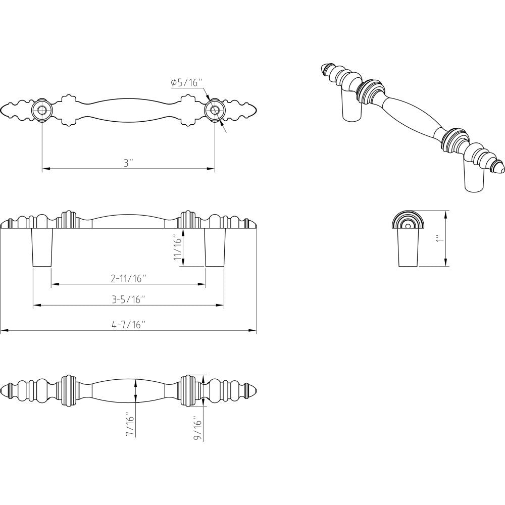 Elements 1018-AB: 3" cc Kingsport Bar Cabinet Pull - Brushed Antique Brass