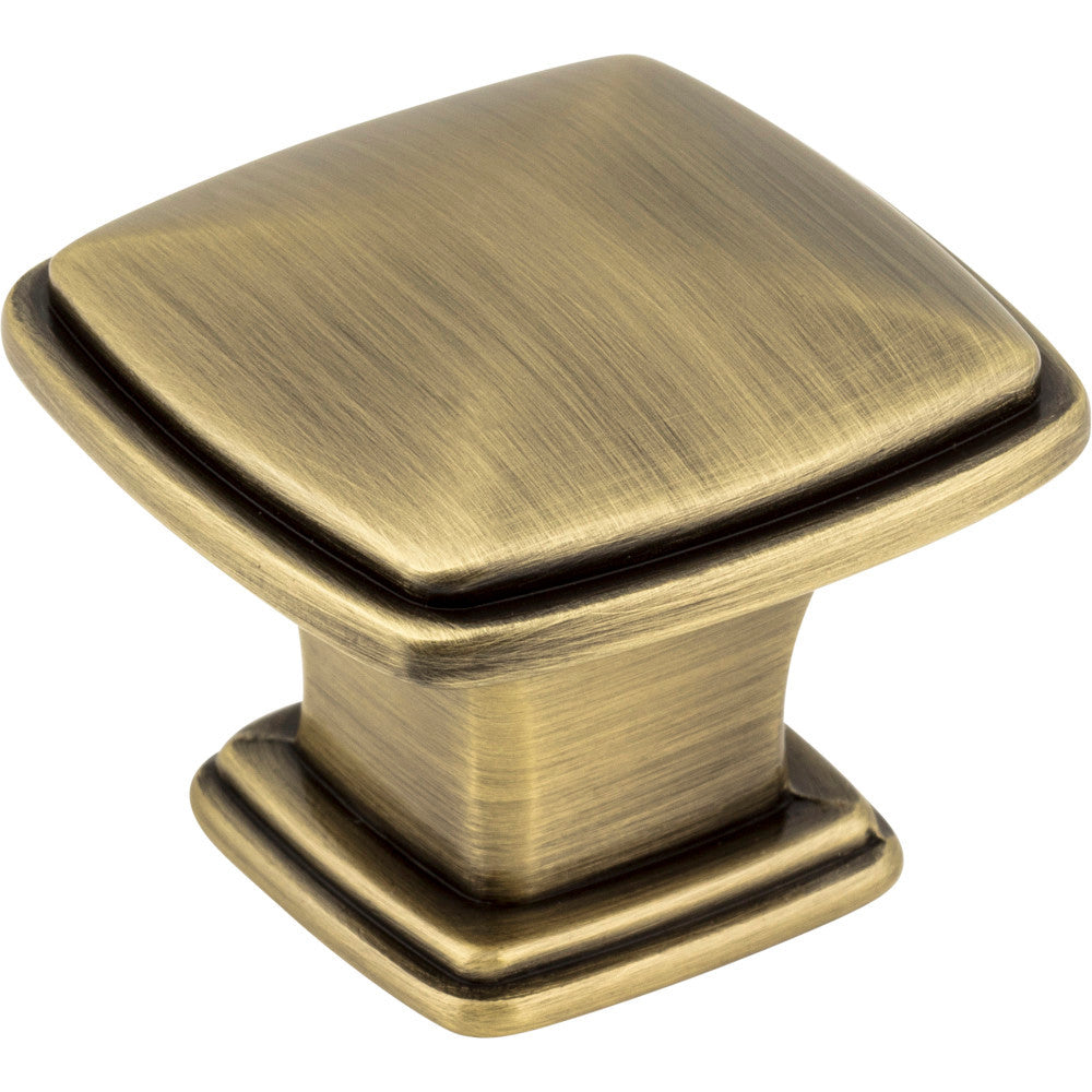 Jeffrey Alexander 1091AB: 1-3/16" Milan 1 Square Cabinet Knob - Brushed Antique Brass