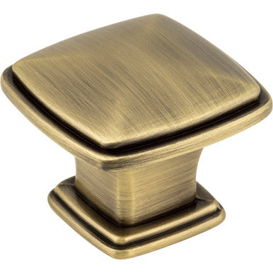 Jeffrey Alexander 1091AB: 1-3/16" Milan 1 Square Cabinet Knob - Brushed Antique Brass