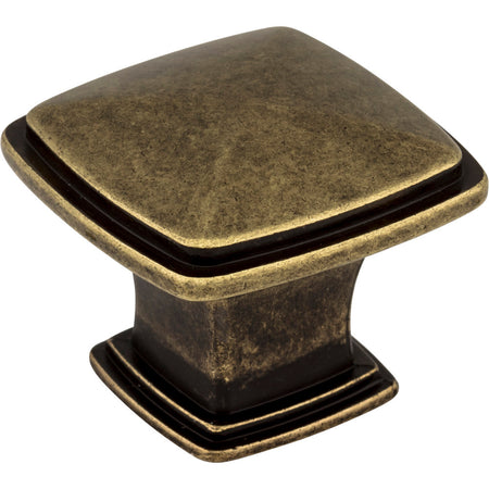Jeffrey Alexander 1091AEM: 1-3/16" Milan 1 Square Cabinet Knob - Distressed Antique Brass