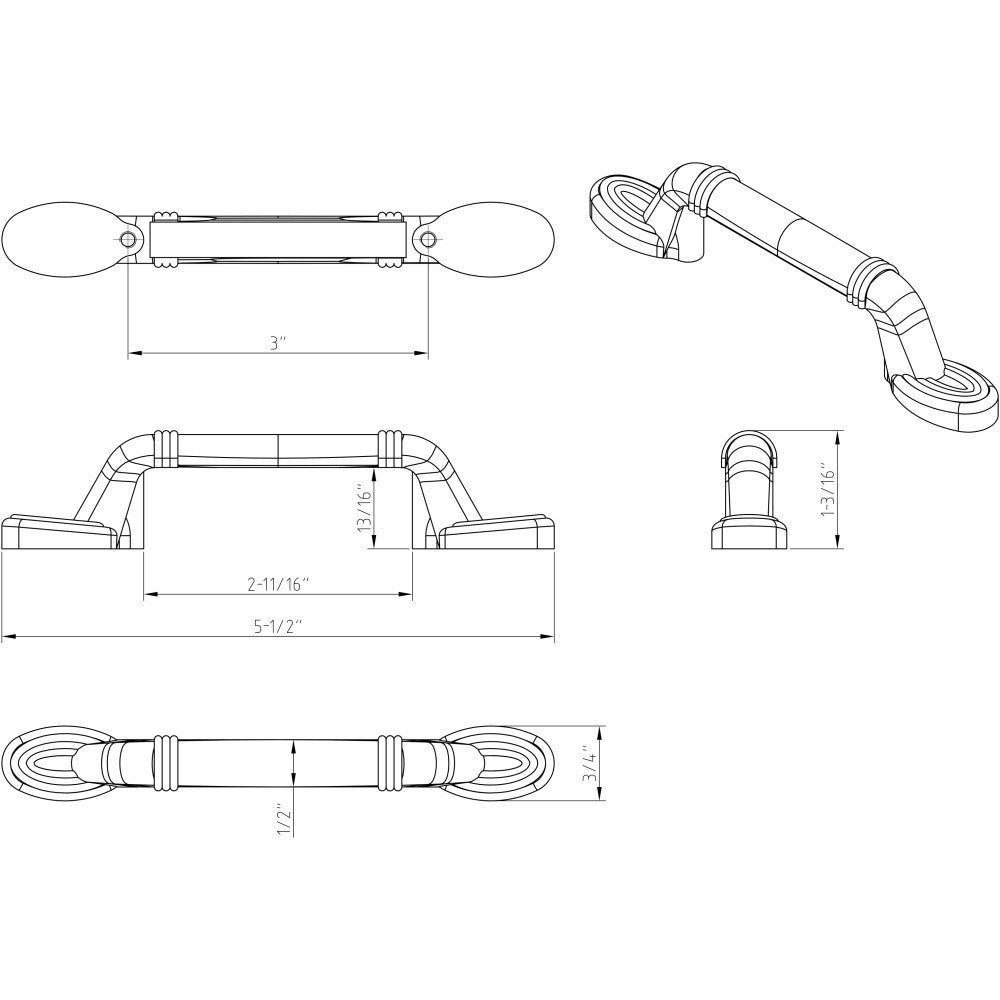 Elements 110-3SN: 3" cc Vienna Handle Cabinet Pull - Satin Nickel