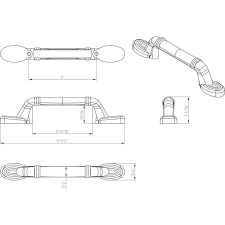 Elements 110-3SN: 3" cc Vienna Handle Cabinet Pull - Satin Nickel