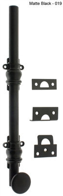 IDH 11200-019: 8" Round Knob Ornamental Surface Bolt w/2" Barrel Guide - Matte Black