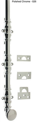 IDH 11224-026: 24" Round Knob Ornamental Surface Bolt w/3" Barrel Guide - Polished Chrome