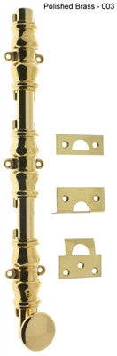 IDH 11224-3NL: 24" Round Knob Ornamental Surface Bolt w/3" Barrel Guide - Unlacquered Brass