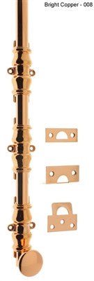 IDH 11224-008: 24" Round Knob Ornamental Surface Bolt w/3" Barrel Guide - Bright Copper