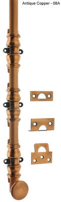 IDH 11224-08A: 24" Round Knob Ornamental Surface Bolt w/3" Barrel Guide - Antique Copper