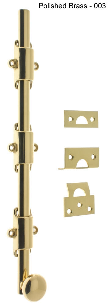 IDH Brass 11272-003: 8" Heavy Duty Surface Bolt w/Round Knob - Polished Brass