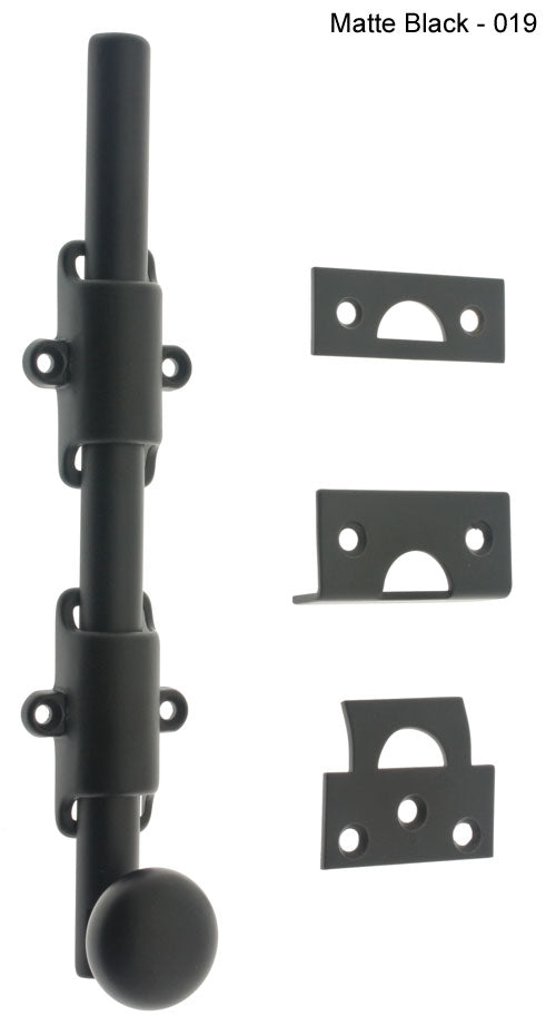 IDH Brass 11278-019: 12" Heavy Duty Surface Bolt w/Round Knob - Matte Black