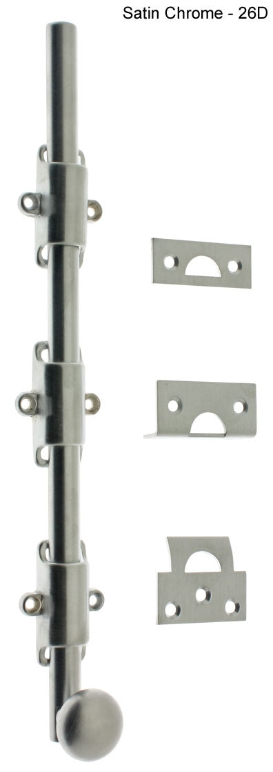 IDH Brass 11282-26D: 24" Heavy Duty Surface Bolt w/Round Knob - Satin Chrome