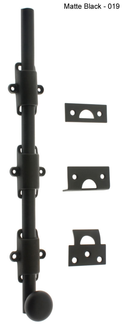 IDH Brass 11280-019: 18" Heavy Duty Surface Bolt w/Round Knob - Matte Black
