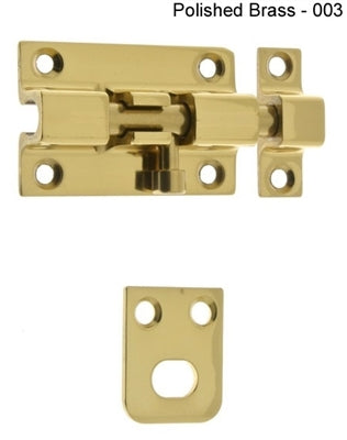 IDH Brass 11285-3NL: 2" Security Barrel Bolt - Polished Brass No Lacquer