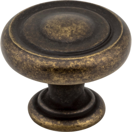 Jeffrey Alexander 117ABM-D: 1-1/4" Bremen 1 Round Cabinet Knob - Distressed Antique Brass