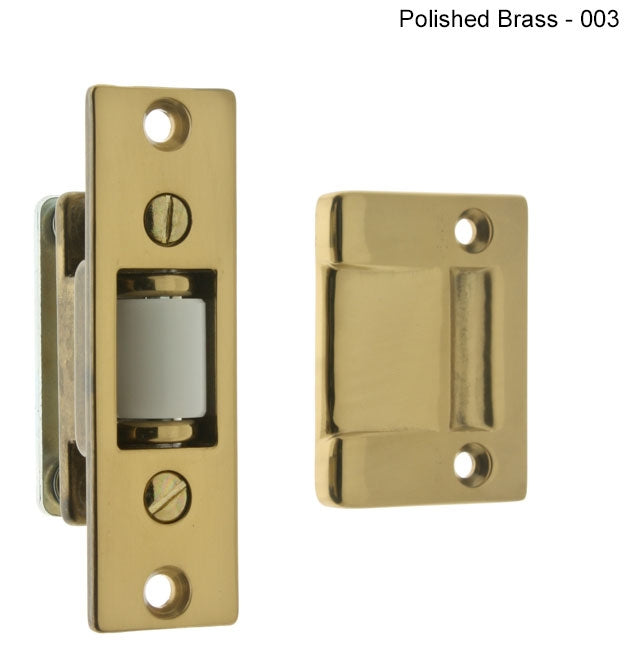 IDH Brass 12017-004: Heavy Duty Silent Roller Ball Catch w/Rectangular Strike Plate - Satin Brass