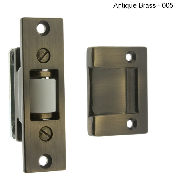 IDH Brass 12017-15A: Heavy Duty Silent Roller Ball Catch w/Rectangular Strike Plate - Antique Nickel