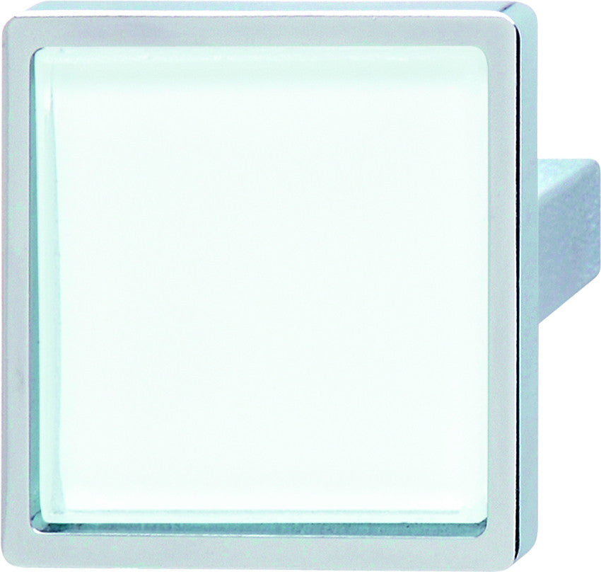 Hafele 131.14.271: 40mm Coastal Square Cabinet Knob - Polished Chrome/White Glass