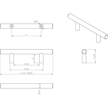 Elements 136MB: 3" cc Naples Round Bar Cabinet Pull - Matte Black