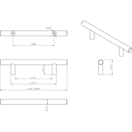 Elements 156MB: 96 mm cc Naples Round Bar Cabinet Pull - Matte Black