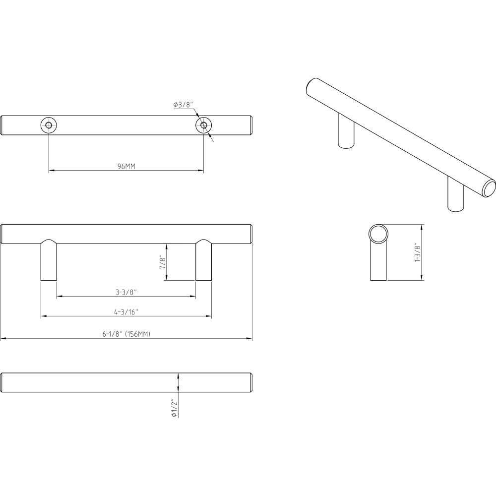 Elements 156SBZ: 96 mm cc Naples Round Bar Cabinet Pull - Satin Bronze