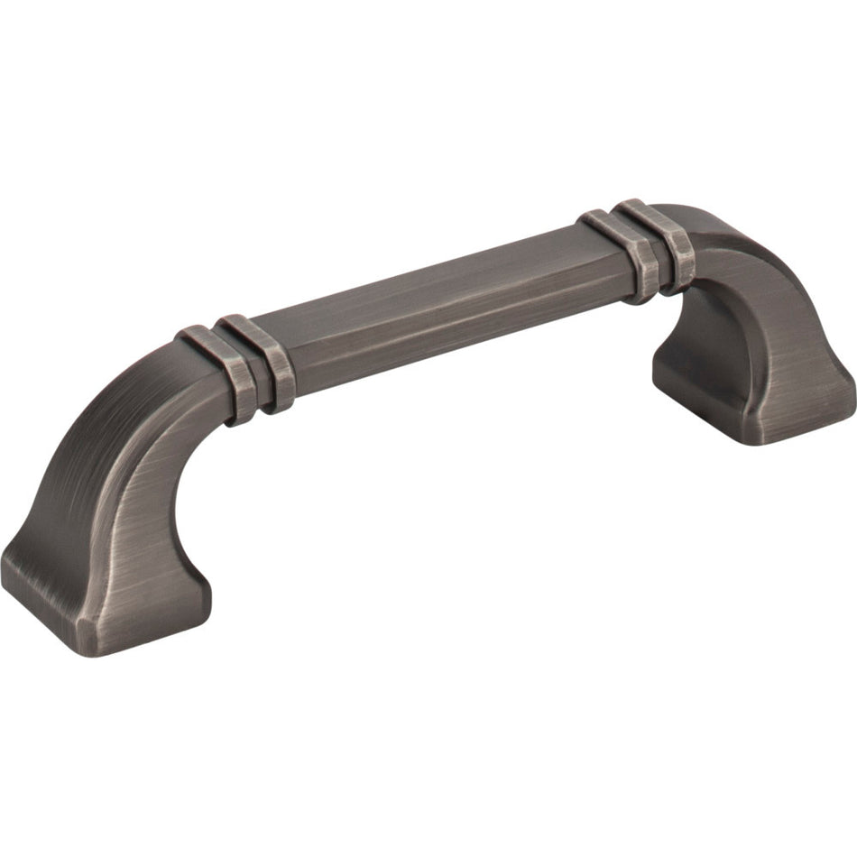 Jeffrey Alexander 165-96BNBDL: 96mm cc Ella D-Handle Cabinet Pull - Brushed Pewter