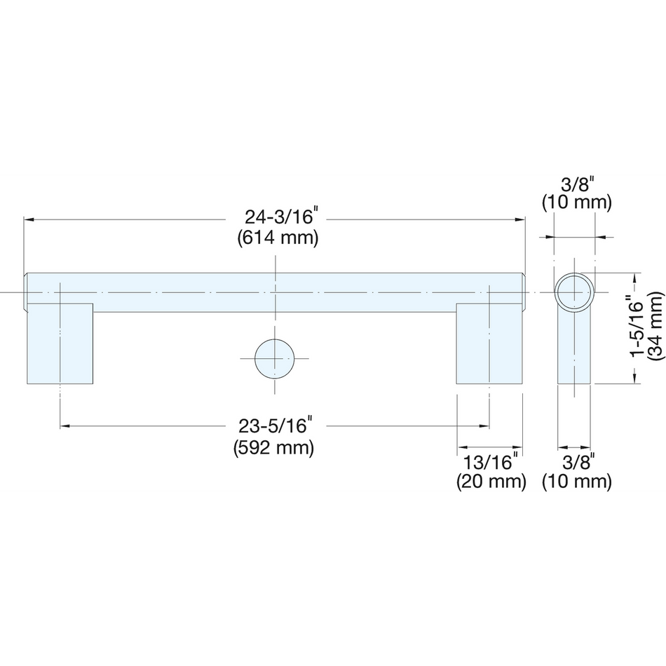 Sugatsune 1656-S: 592mm cc Round bar Cabinet Pull - Satin Stainless Steel
