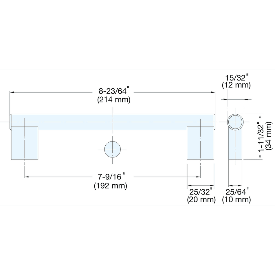 Sugatsune 1650-S: 192mm cc Round Bar Cabinet Pull - Satin Stainless Steel