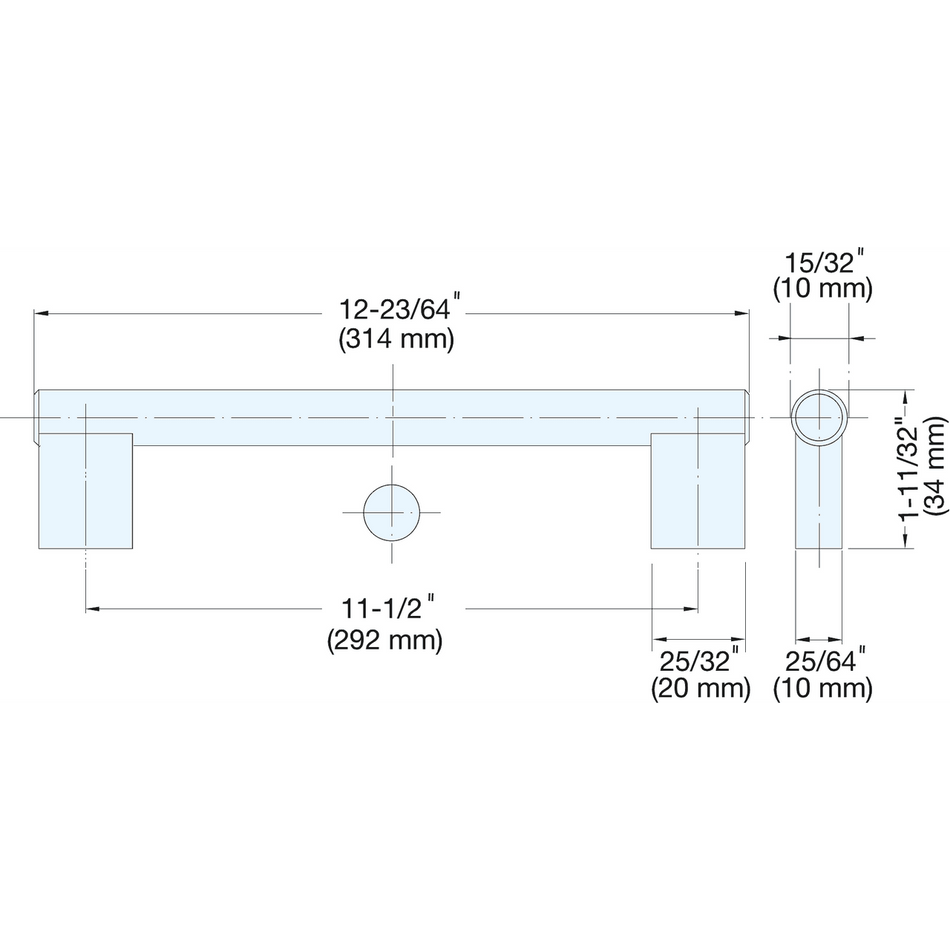 Sugatsune 1651-S: 292mm cc Round Bar Cabinet Pull - Satin Stainless Steel