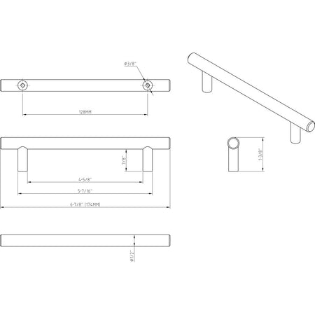 Elements 174SS: 128 mm cc Naples Round Bar Cabinet Pull - Stainless Steel