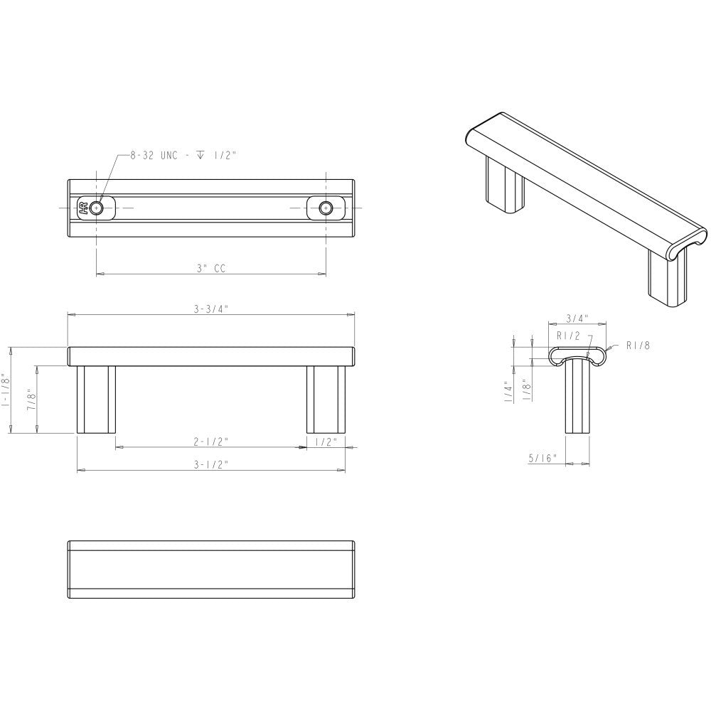 Elements 183-3PC: 3" cc Park Flat bar Cabinet Pull - Polished Chrome