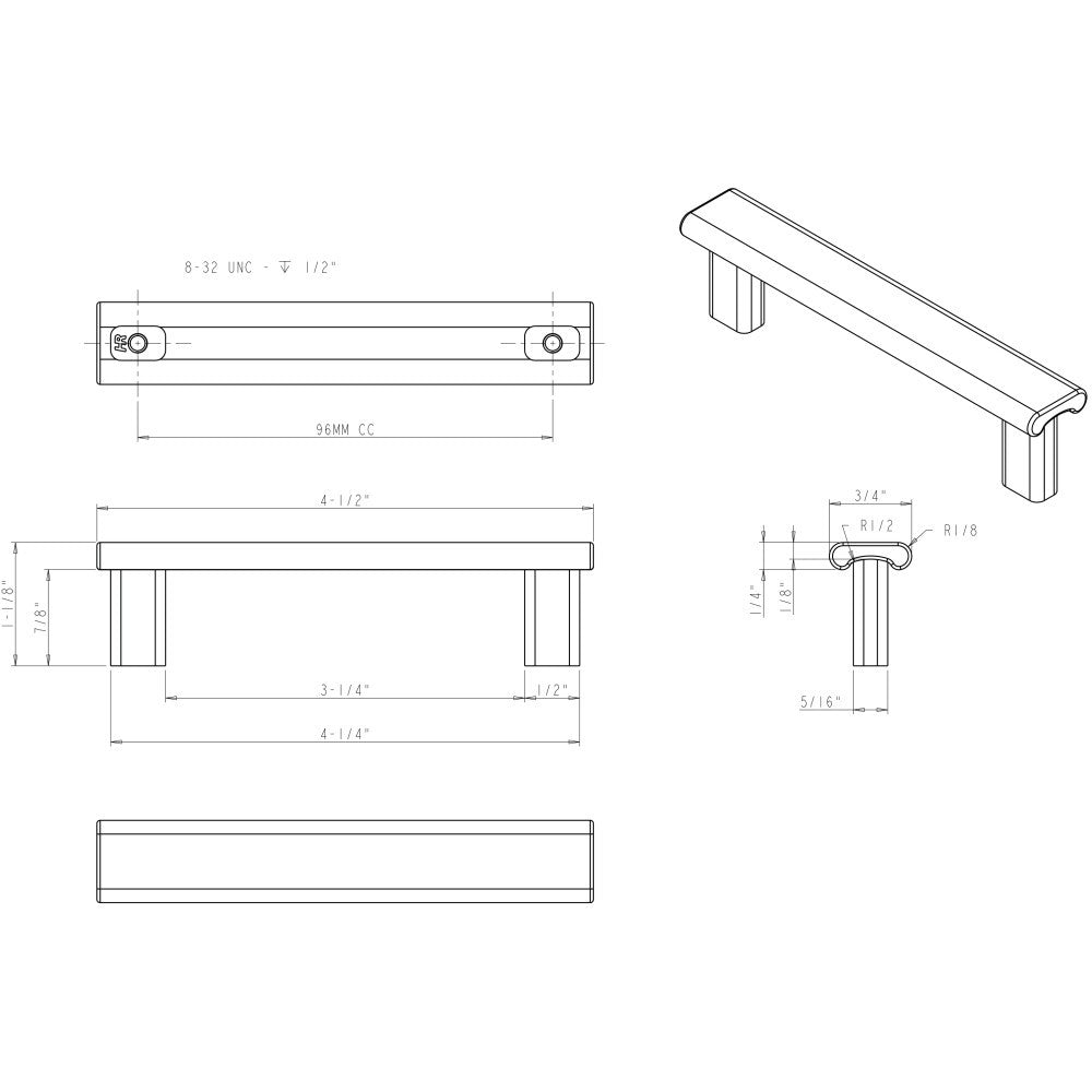 Elements 183-96PC: 96 mm cc Park Flat bar Cabinet Pull - Polished Chrome
