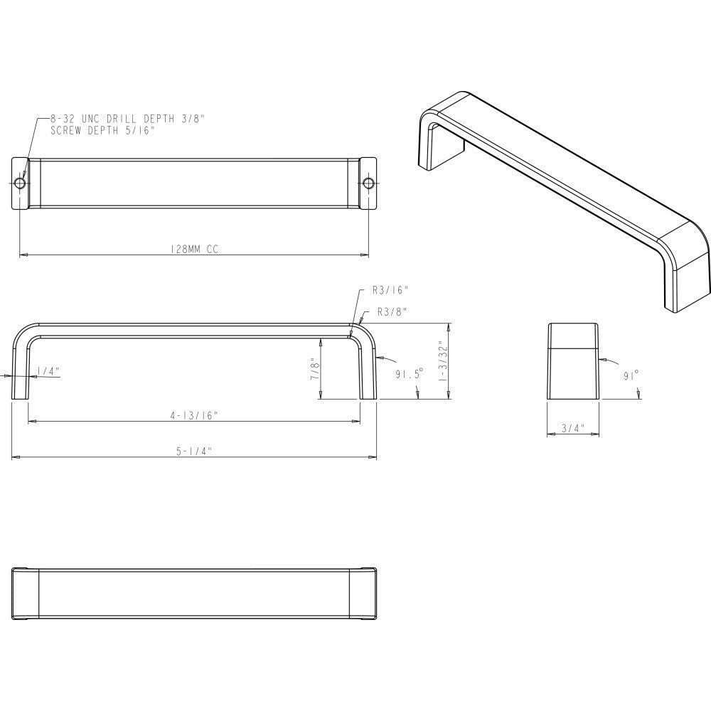 Elements 193-128PC: 128 mm cc Asher Flat Bar Cabinet Pull - Polished Chrome