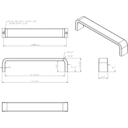 Elements 193-128PC: 128 mm cc Asher Flat Bar Cabinet Pull - Polished Chrome