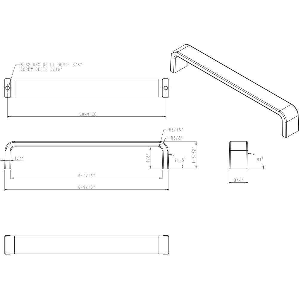 Elements 193-160BC: 160 mm cc Asher Flat Bar Cabinet Pull - Brushed Chrome