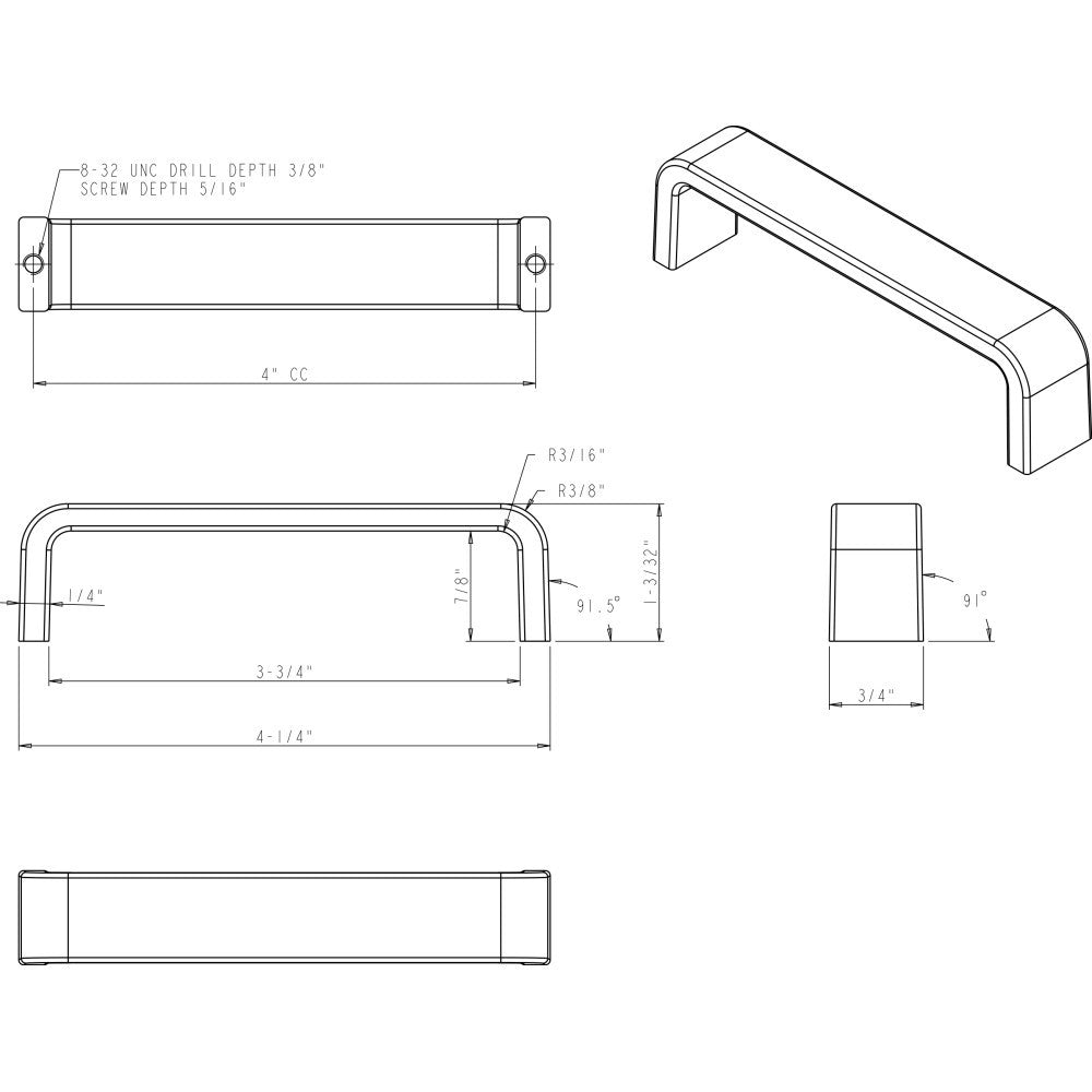 Elements 193-4PC: 4" cc Asher Flat Bar Cabinet Pull - Polished Chrome