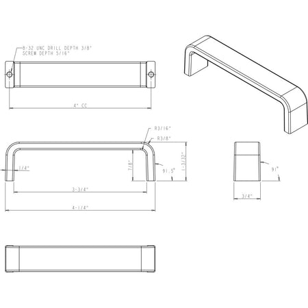 Elements 193-4PC: 4" cc Asher Flat Bar Cabinet Pull - Polished Chrome