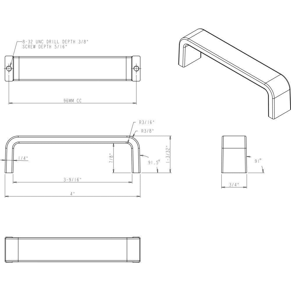 Elements 193-96BC: 96 mm cc Asher Flat Bar Cabinet Pull - Brushed Chrome
