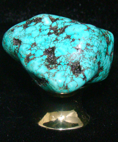 Myterra TUM.TURQ.03: Turquoise Tumbled Stone Cabinet Knob - Polished Brass