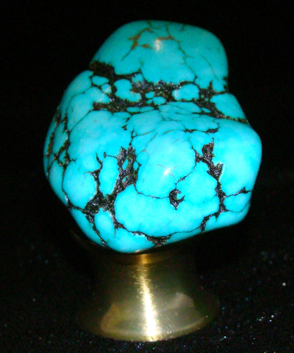Myterra TUM.TURQ.04: Turquoise Tumbled Stone Cabinet Knob - Satin Brass