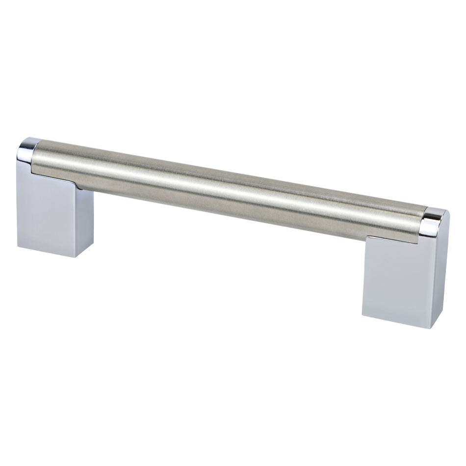 Berenson 2183-9BPN26: 128mm cc Studio Remix Cabinet Pull - Brushed Nickel and Polished Chrome