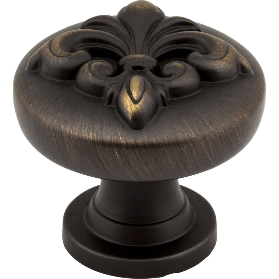 Jeffrey Alexander 218ABSB: 1-3/8" Lafayette Fleur-de-Lis Cabinet Knob - Antique Brushed Satin Brass