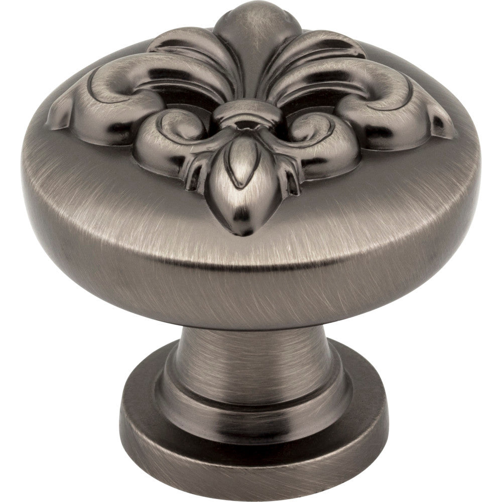 Jeffrey Alexander 218BNBDL: 1-3/8" Lafayette Fleur-de-Lis Cabinet Knob - Brushed Pewter