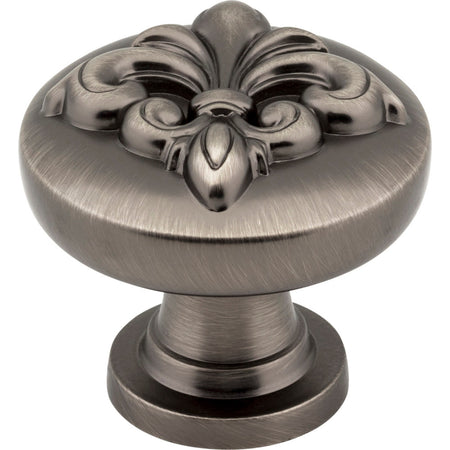Jeffrey Alexander 218BNBDL: 1-3/8" Lafayette Fleur-de-Lis Cabinet Knob - Brushed Pewter