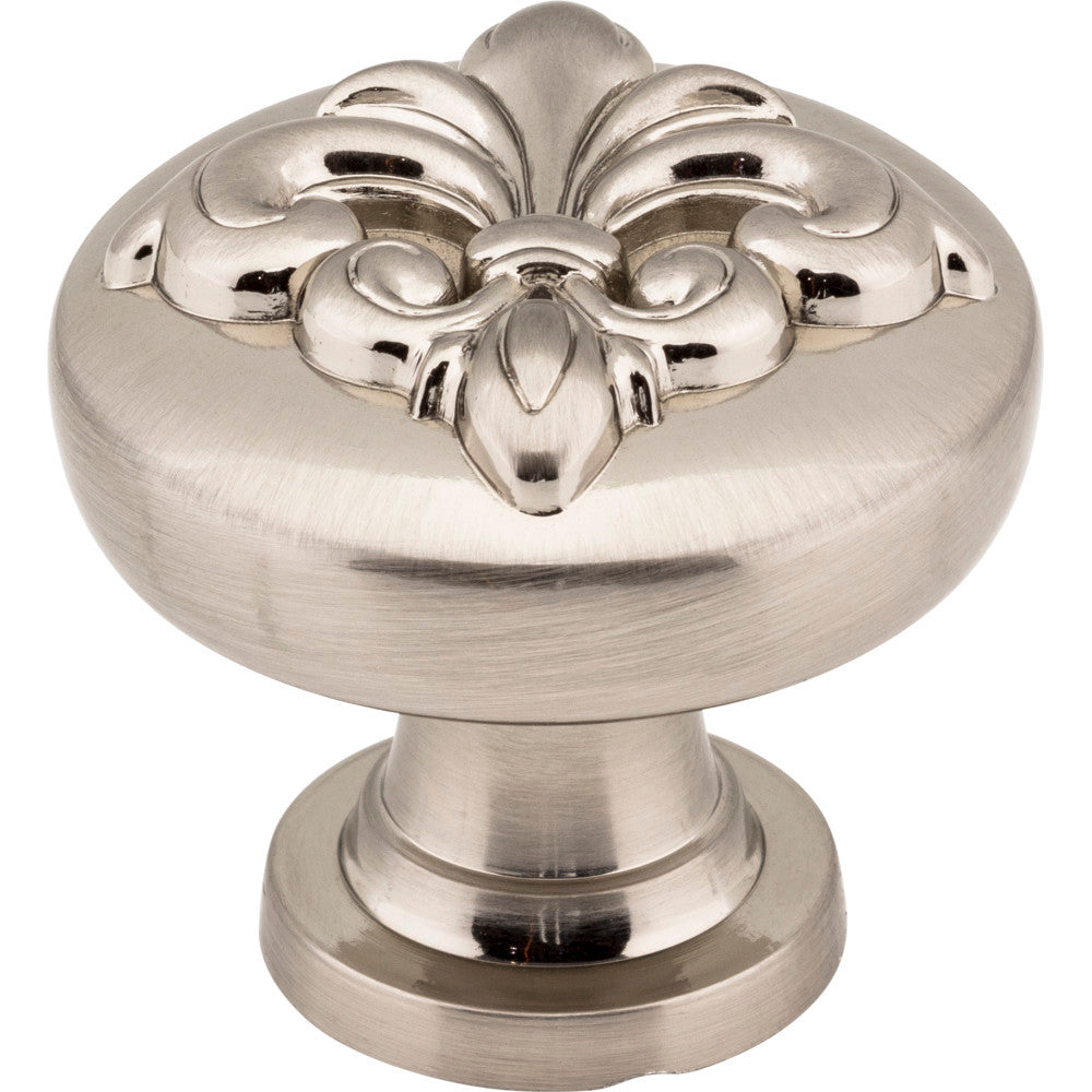 Jeffrey Alexander 218SN: 1-3/8" Lafayette Fleur-de-Lis Cabinet Knob - Satin Nickel
