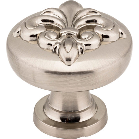 Jeffrey Alexander 218SN: 1-3/8" Lafayette Fleur-de-Lis Cabinet Knob - Satin Nickel