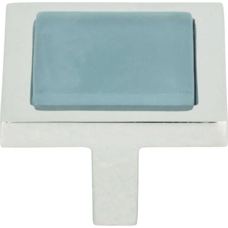 Atlas 230-BLU-CH: 1-3/8" Spa Square Cabinet Knob - Blue/Polished Chrome