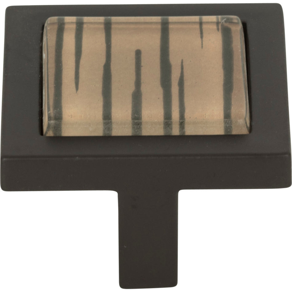 Atlas 230-OW-O: 1-3/8" Spa Square Cabinet Knob - Aged Bronze w/Tiger Glass Tile