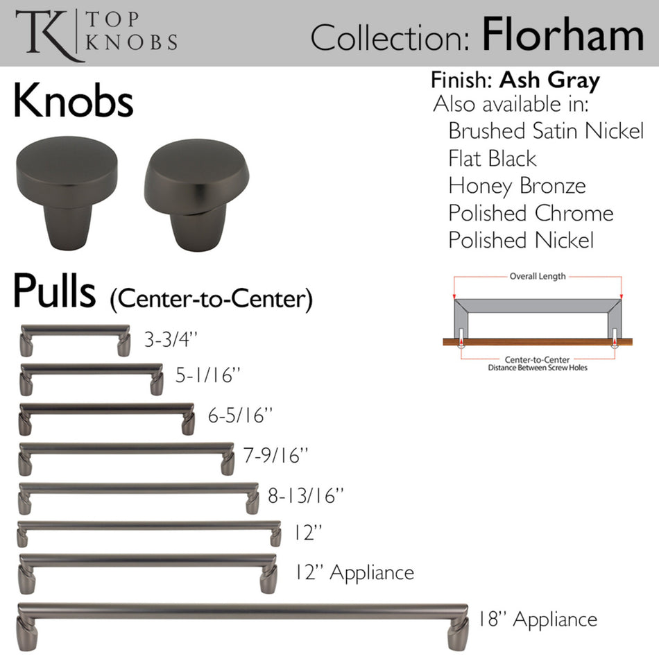 Top Knobs TK3131AG: 1-1/4" Florham Round Cabinet Knob - Ash Gray