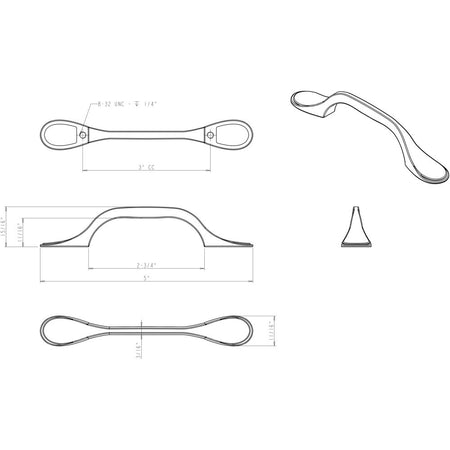 Elements 254-3BNBDL: 3" cc Kenner Arch Cabinet Pull - Brushed Pewter