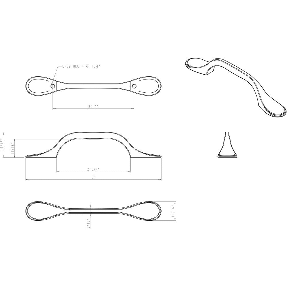 Elements 254-3SN: 3" cc Kenner Arch Cabinet Pull - Satin Nickel